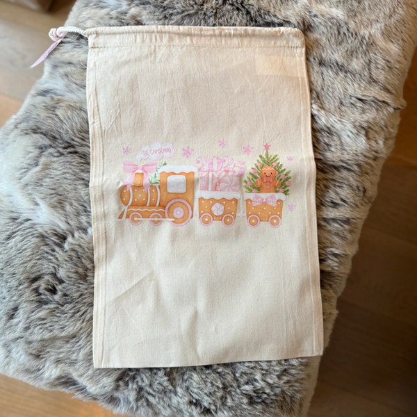 My First Christmas Train Pink Medium Sack - End Of Season Sale - Pretty Perfect Gifts uk
