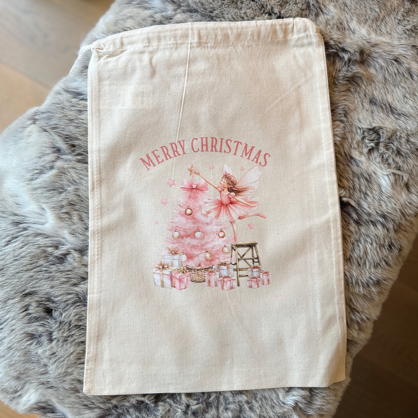 Merry Christmas Pink Fairy Medium Sack - End Of Season Sale - Pretty Perfect Gifts uk
