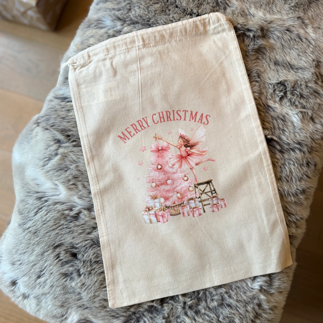 Merry Christmas Pink Fairy Medium Sack - End Of Season Sale - Pretty Perfect Gifts uk