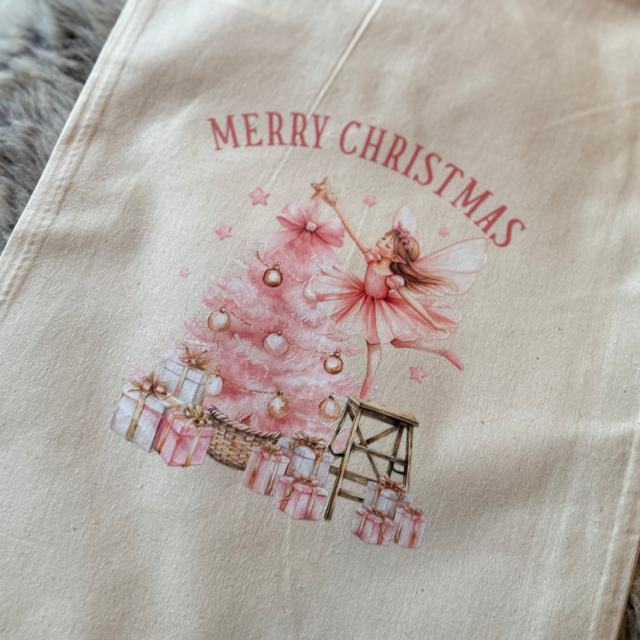 Merry Christmas Pink Fairy Medium Sack - End Of Season Sale - Pretty Perfect Gifts uk