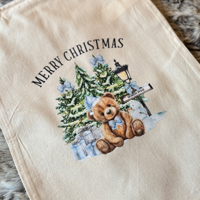 Merry Christmas Blue Teddy Medium Sack - End Of Season Sale - Pretty Perfect Gifts uk