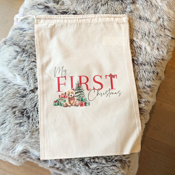 My First Christmas Teddy Red Medium Sack - End Of Season Sale - Pretty Perfect Gifts uk