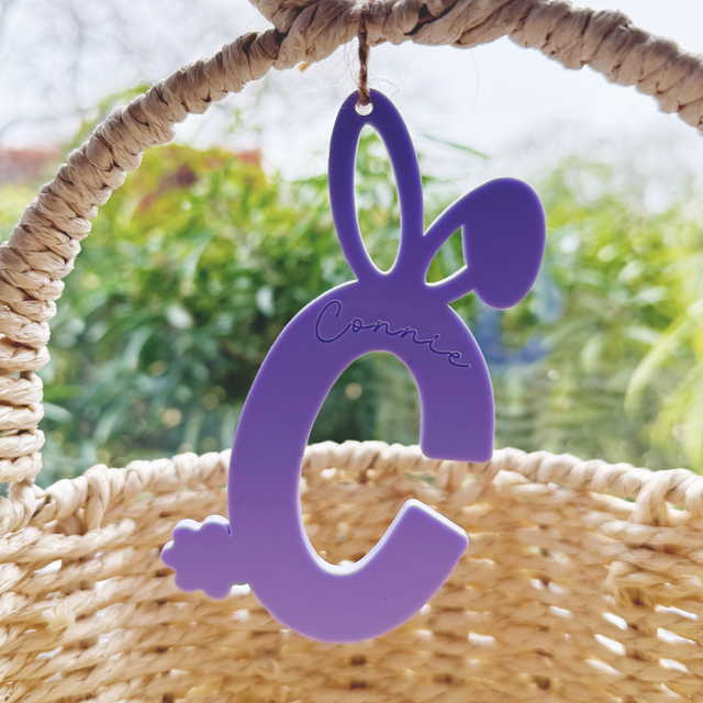 Acrylic Bunny Initial Personalised Easter Tag - Pretty Perfect Gifts uk