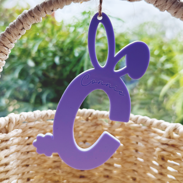 Acrylic Bunny Initial Personalised Easter Tag - Pretty Perfect Gifts uk
