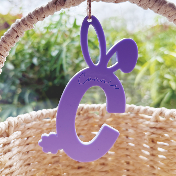 Acrylic Bunny Initial Personalised Easter Tag - Pretty Perfect Gifts uk