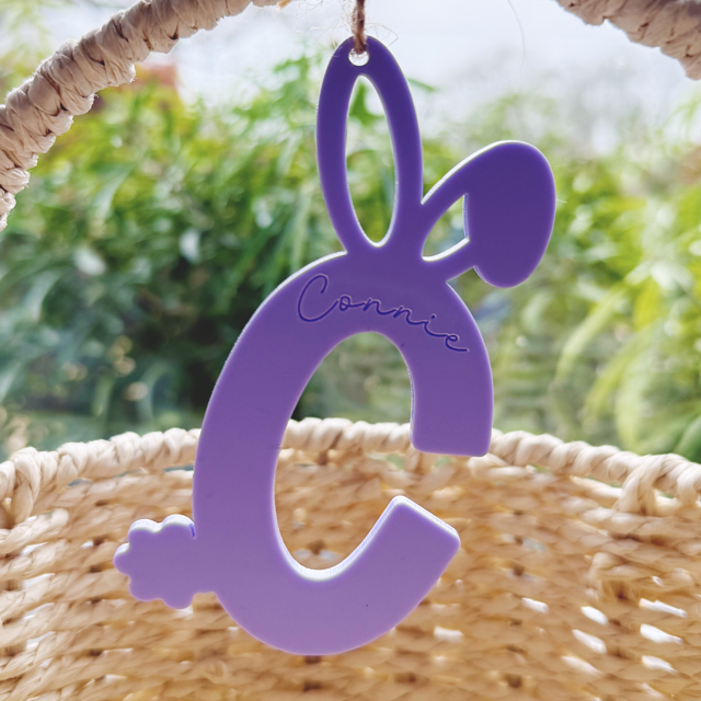 Acrylic Bunny Initial Personalised Easter Tag - Pretty Perfect Gifts uk