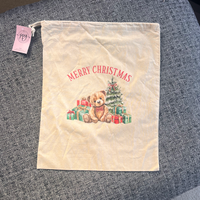 Red Teddy Merry Christmas Large Sack - End of Season Sale - Pretty Perfect Gifts uk