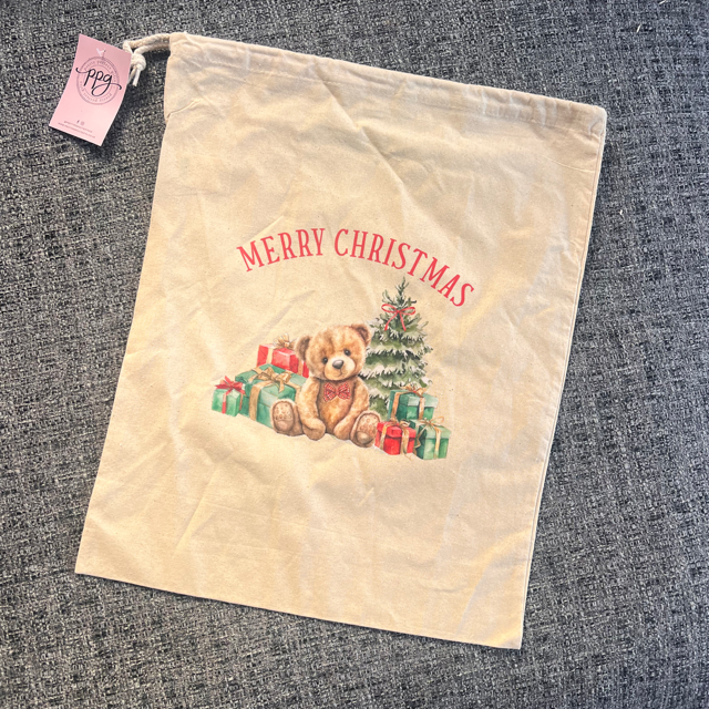 Red Teddy Merry Christmas Large Sack - End of Season Sale - Pretty Perfect Gifts uk