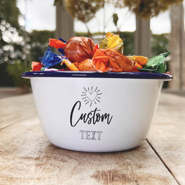 Custom Text with Heart Personalised Engraved Enamel Bowl - Pretty Perfect Gifts uk