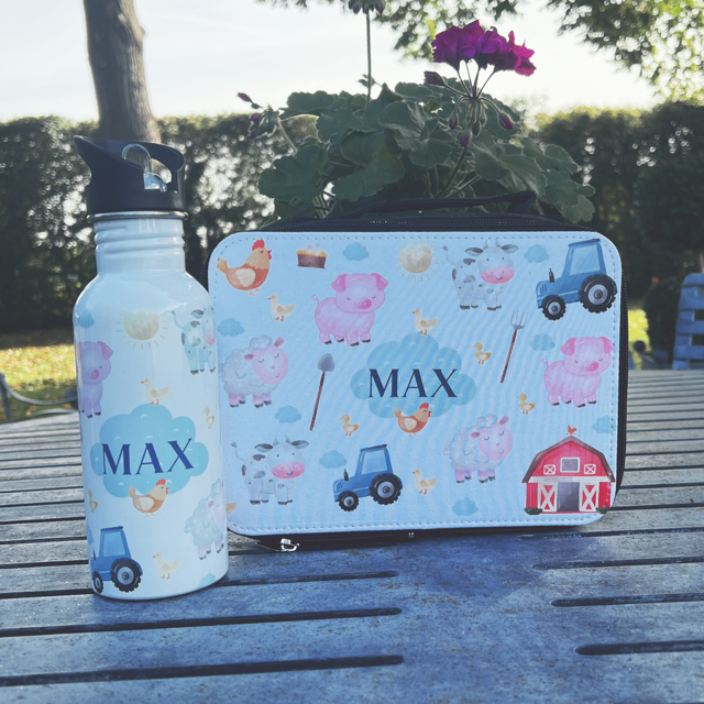 Farm Personalised Lunch Bag Water Bottle Set Pretty Perfect Gifts uk
